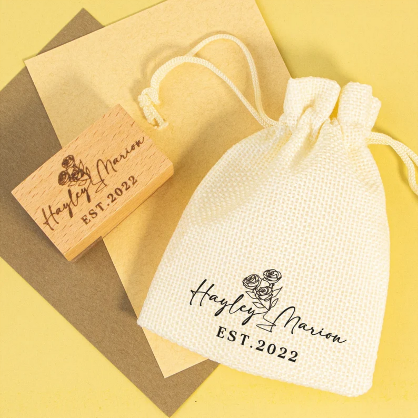 Custom Design/Logo Business Rubber Stamp with Wooden Mount - Small & Medium